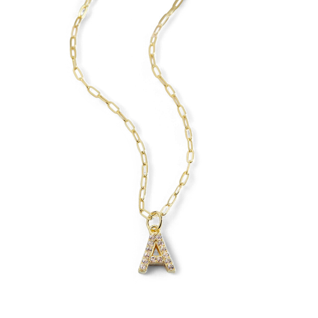 Gold Vermeil Pavé Uppercase Initial Necklace