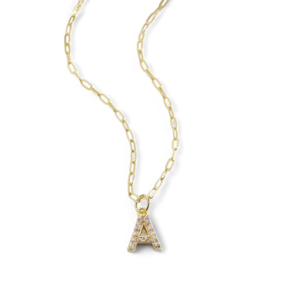 Gold Vermeil Pavé Uppercase Initial Necklace