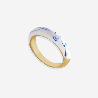 Bague dôme en porcelaine bleue