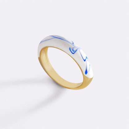 Bague dôme en porcelaine bleue