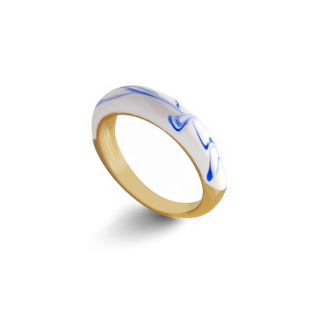 Bague dôme en porcelaine bleue