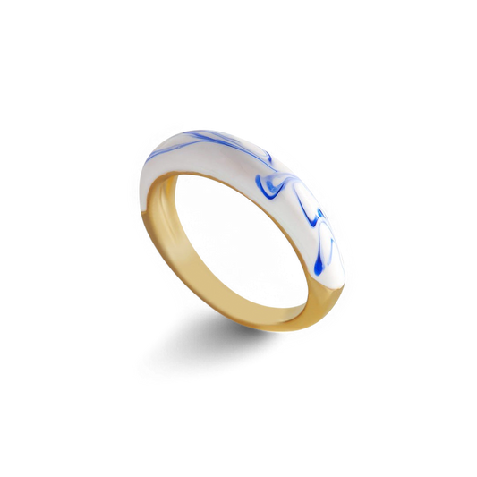 Bague dôme en porcelaine bleue