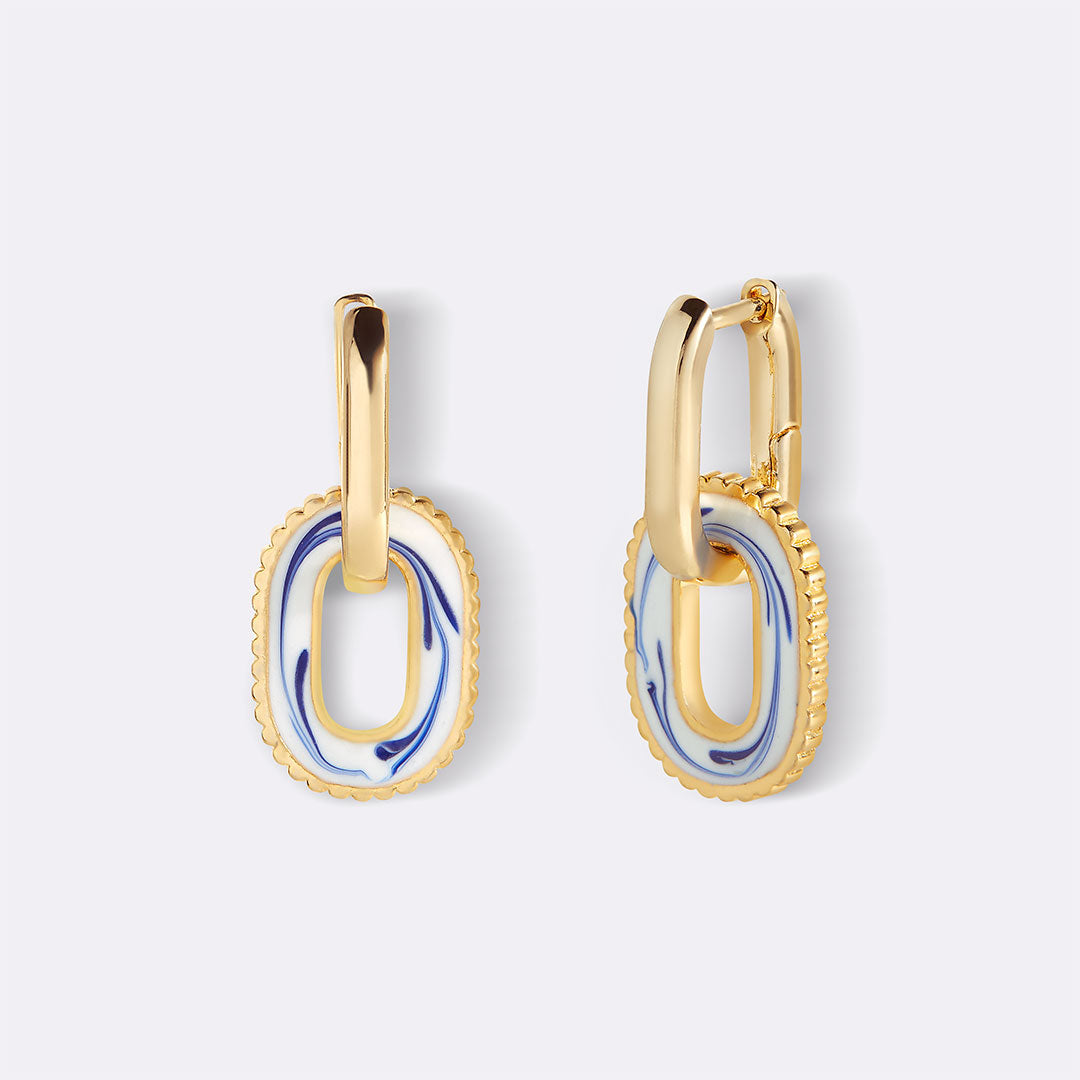 Boucles d'oreilles à maillons en porcelaine bleue