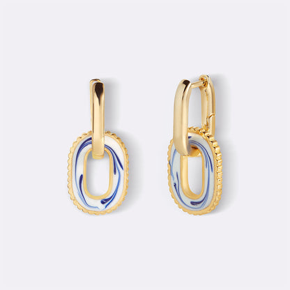 Boucles d'oreilles à maillons en porcelaine bleue