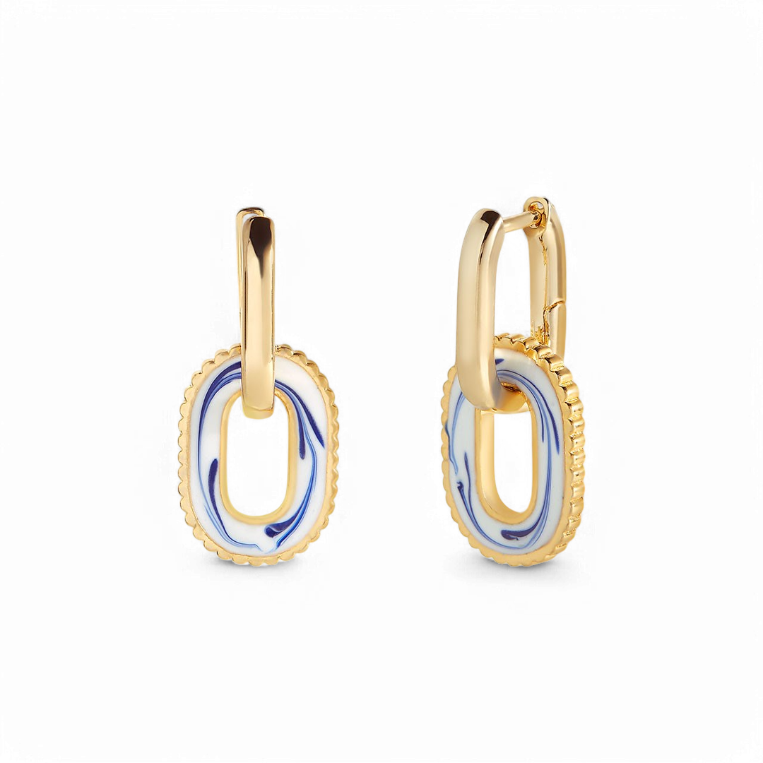Boucles d'oreilles à maillons en porcelaine bleue