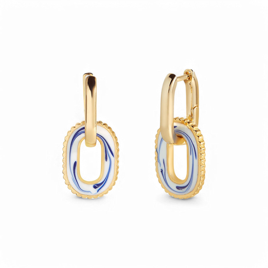 Boucles d'oreilles à maillons en porcelaine bleue
