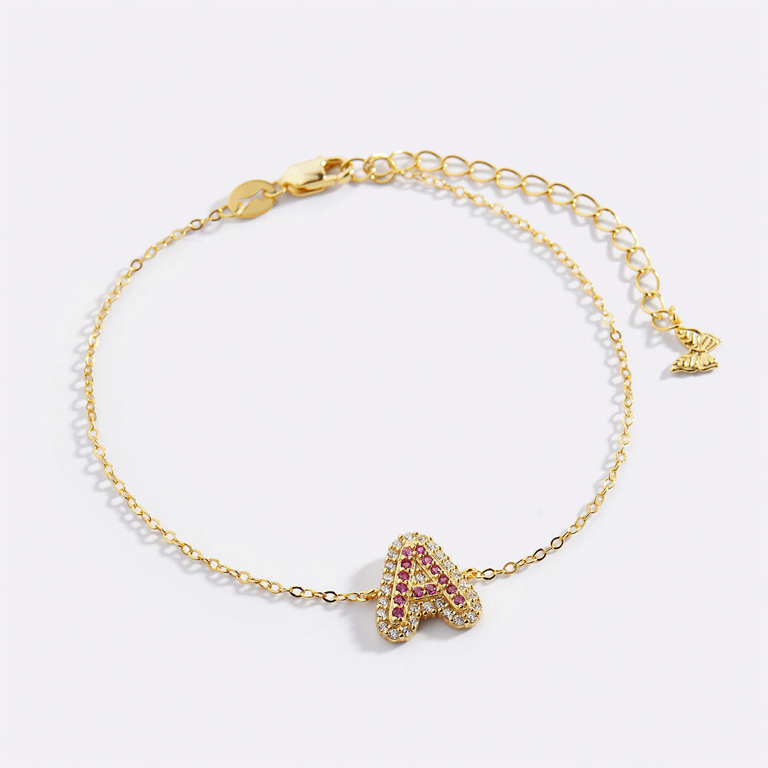 Pink Pave Initial Bracelet