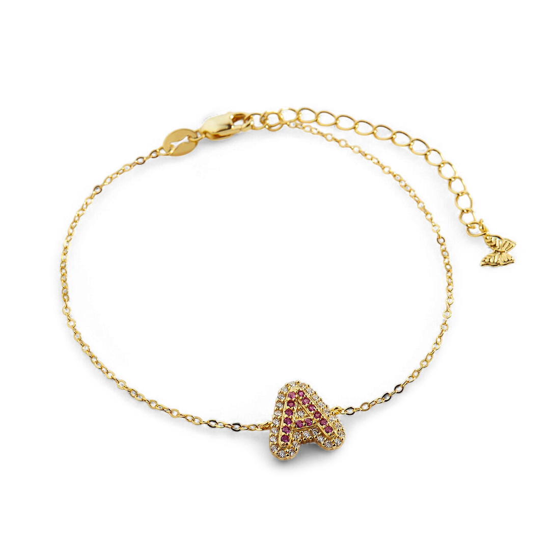 Pink Pave Initial Bracelet