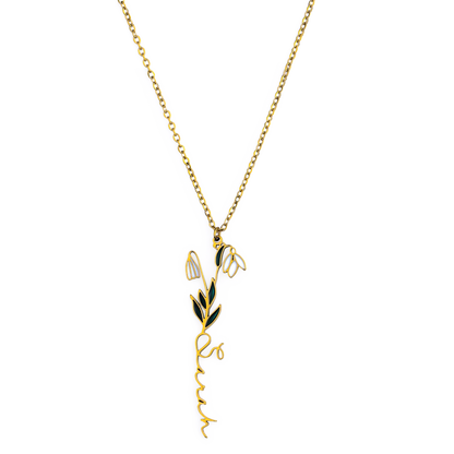 Collier avec nom de fleur de naissance aquarelle