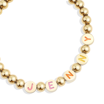 Custom Rainbow Letter Gold Disc Bead Bracelet