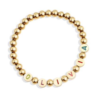 Custom Rainbow Letter Gold Disc Bead Bracelet