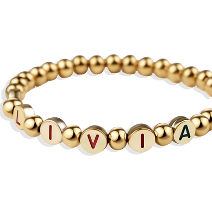 Custom Rainbow Letter Gold Disc Bead Bracelet