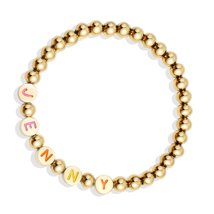 Custom Rainbow Letter Gold Disc Bead Bracelet