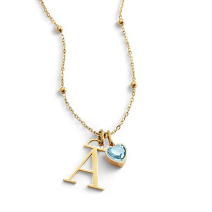 Initial & Birthstone Droplet Necklace