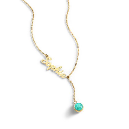 Collier Lariat avec pierre de naissance et nom