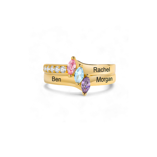 Bague à 3 pierres de naissance taille marquis