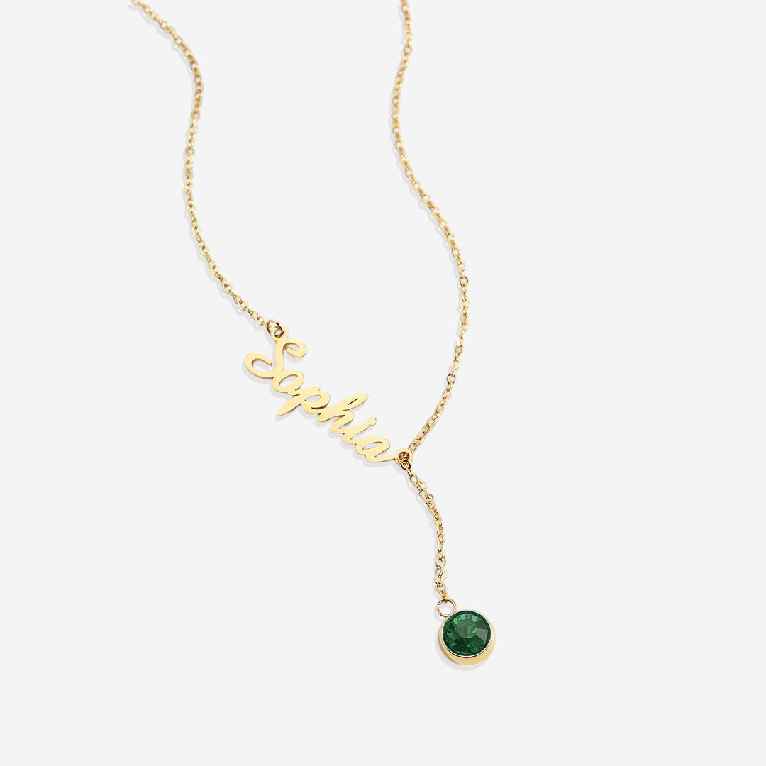 Collier Lariat avec pierre de naissance et nom