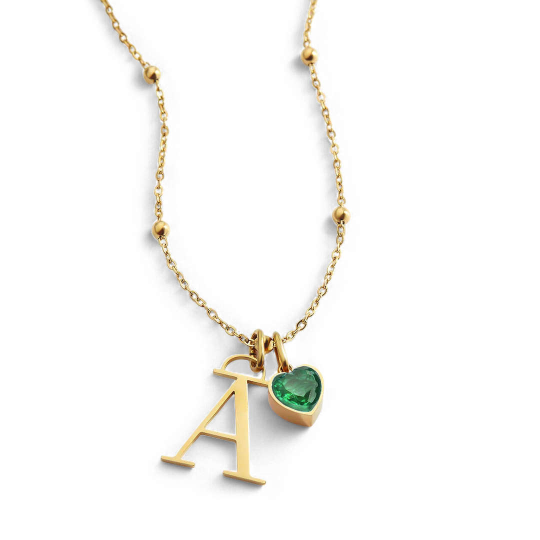 Initial & Birthstone Droplet Necklace