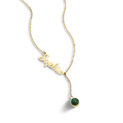 Collier Lariat avec pierre de naissance et nom