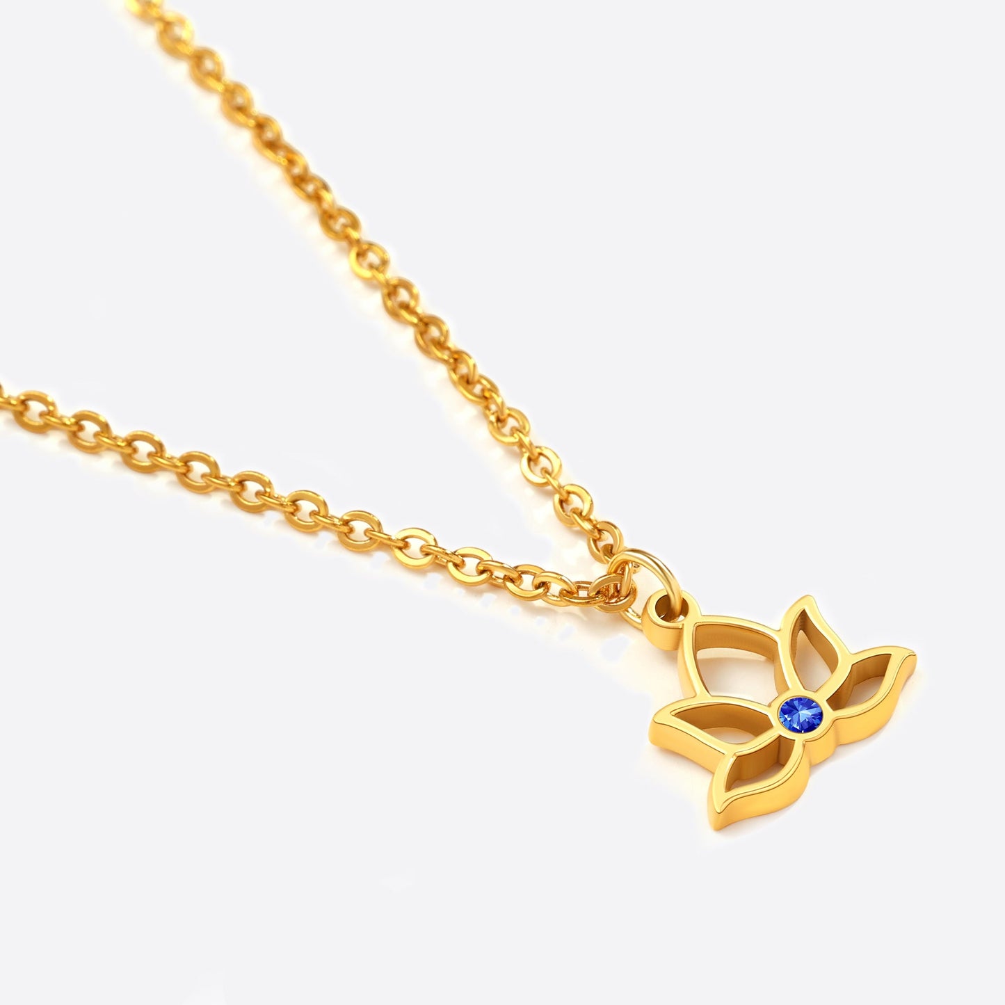 Collier avec pendentif mini lotus et pierre de naissance
