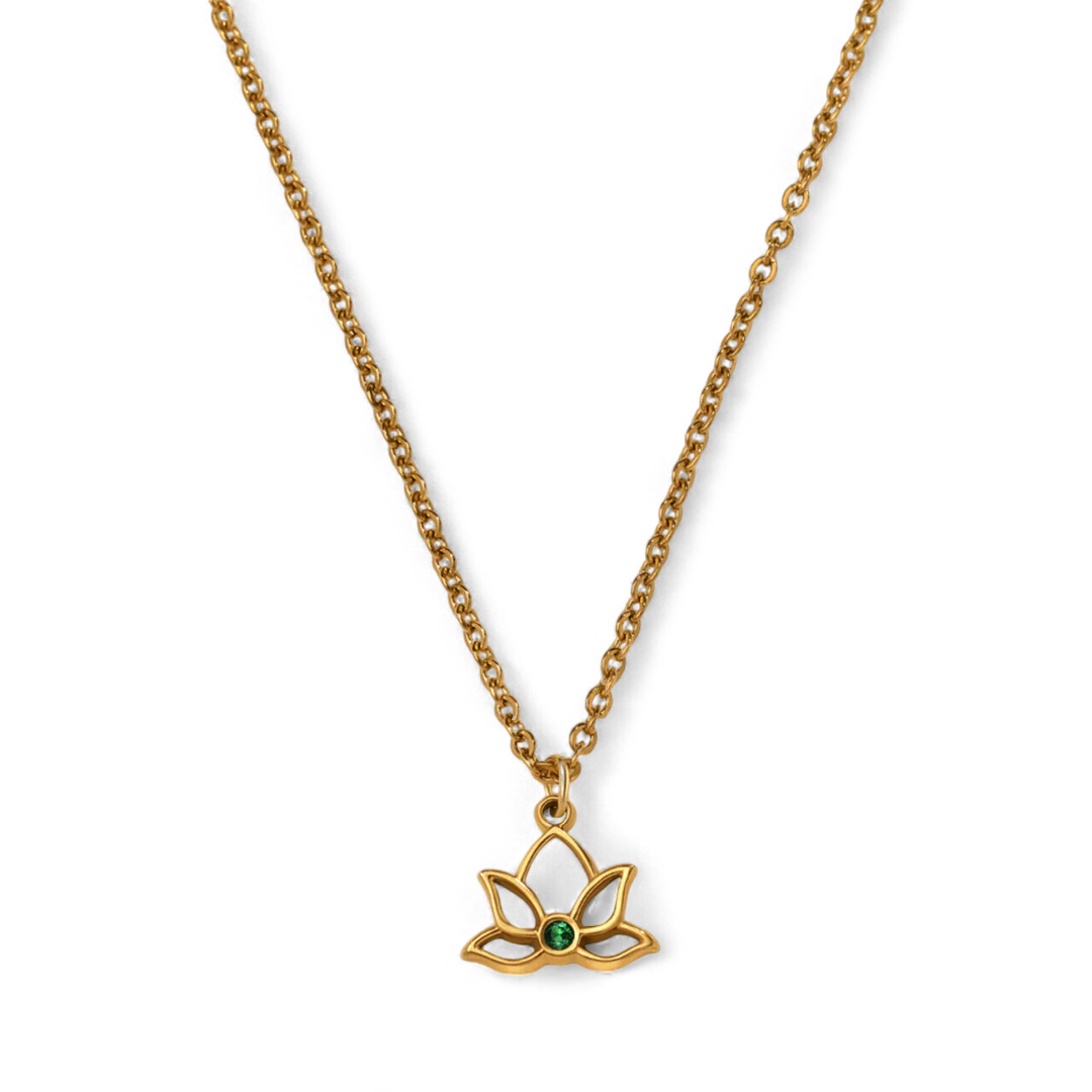 Collier avec pendentif mini lotus et pierre de naissance