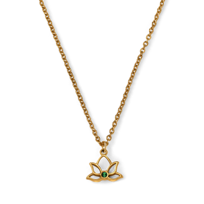 Collier avec pendentif mini lotus et pierre de naissance
