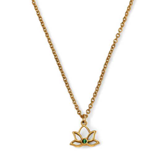 Collier avec pendentif mini lotus et pierre de naissance