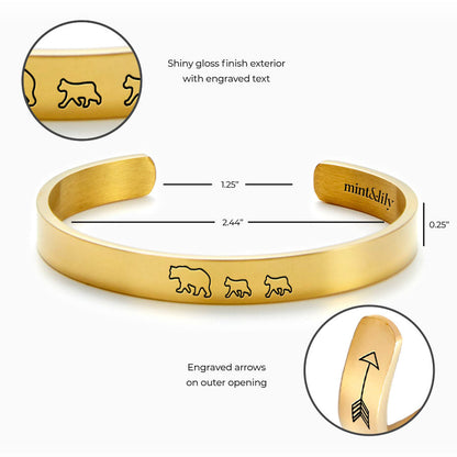 Mama Bear & Her Baby Bears Engraved Cuff Bracelet