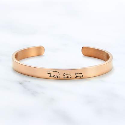 Mama Bear & Her Baby Bears Engraved Cuff Bracelet