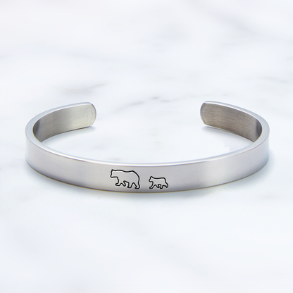Mama Bear & Her Baby Bears Engraved Cuff Bracelet