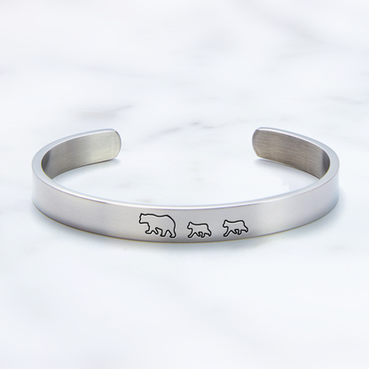 Mama Bear & Her Baby Bears Engraved Cuff Bracelet