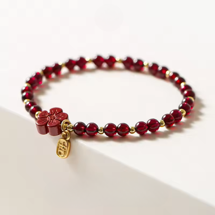 Natural Cinnabar Flower & Garnet Vitality Bracelet