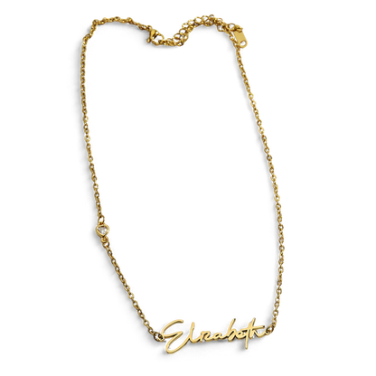 Modern Name Necklace with Heart Diamond Accent
