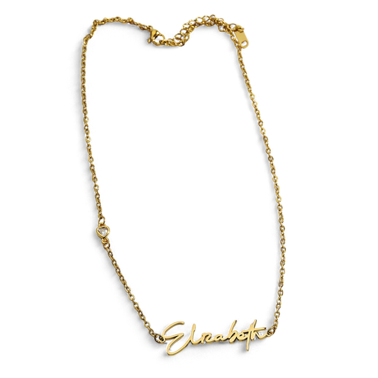 Modern Name Necklace with Heart Diamond Accent