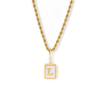 Mother of Pearl Initial Card Necklace | Rope Chain