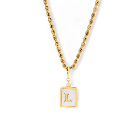 Mother of Pearl Initial Card Necklace | Rope Chain