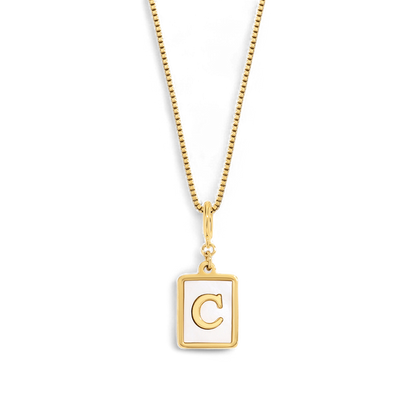 Mother of Pearl Initial Card Necklace | Box Chain