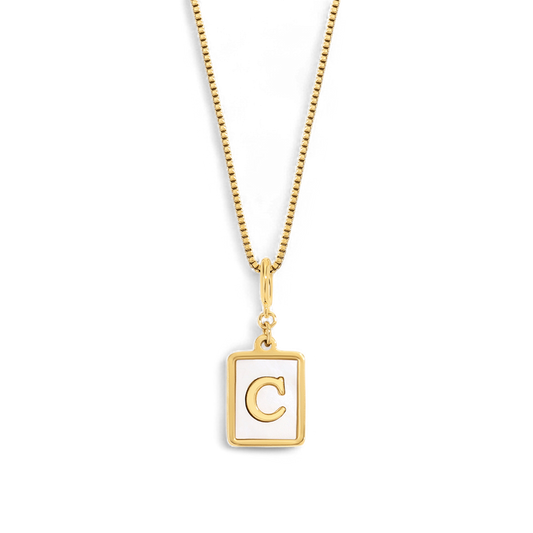 Mother of Pearl Initial Card Necklace | Box Chain