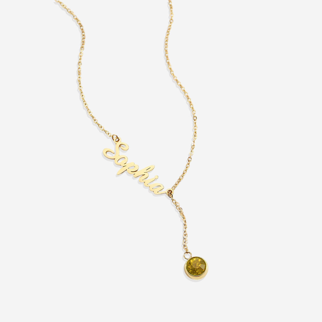 Collier Lariat avec pierre de naissance et nom