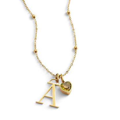 Initial & Birthstone Droplet Necklace