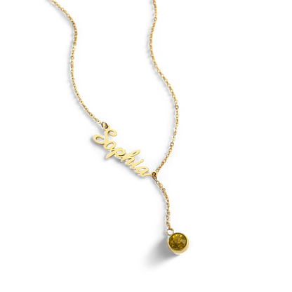 Collier Lariat avec pierre de naissance et nom