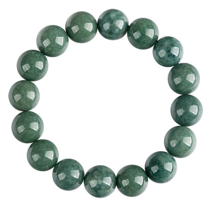 Bracelet en perles rondes en jadéite naturelle de qualité A, vert foncé – Élégant et intemporel