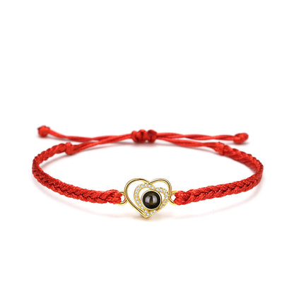 Double Heart Braided Bracelet with Photo Inside
