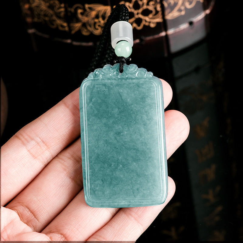 Natural A-Grade Jadeite Blue Water Wu Shi Plaque Pendant – Prosperity & Protection