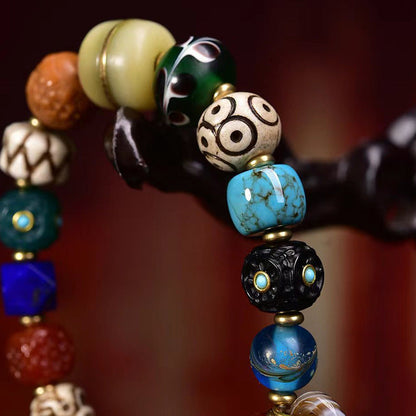 Tibetan Multi-Gemstone Agate Bracelet – Handcrafted Tibetan-Style Beaded Bracelet