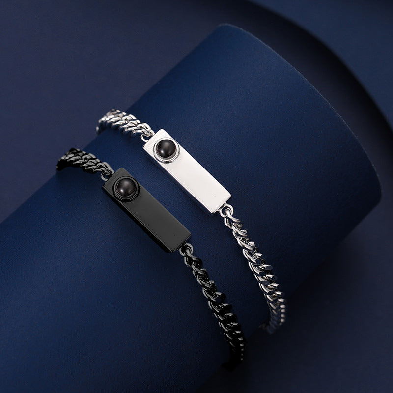 Personalized Engraved Photo Cuban Chain Bracelet For Couples