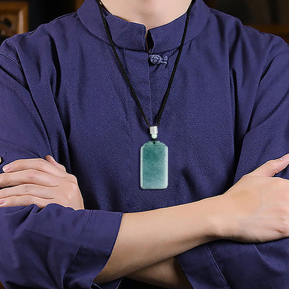 Natural A-Grade Jadeite Blue Water Wu Shi Plaque Pendant – Prosperity & Protection