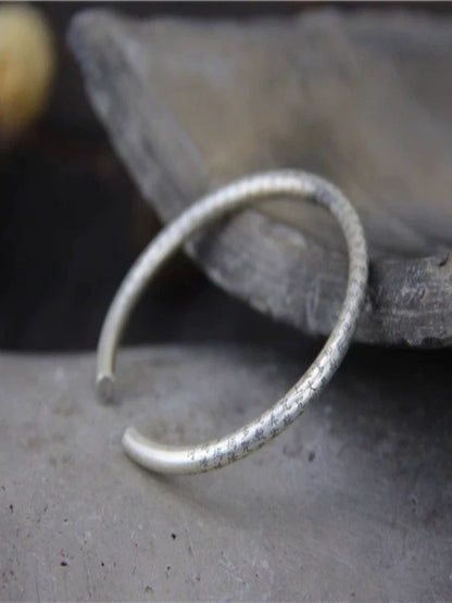 Pure Silver Heart Meridian Silver Bracelet Retro and Old Solid Men's and Women's Bracelets