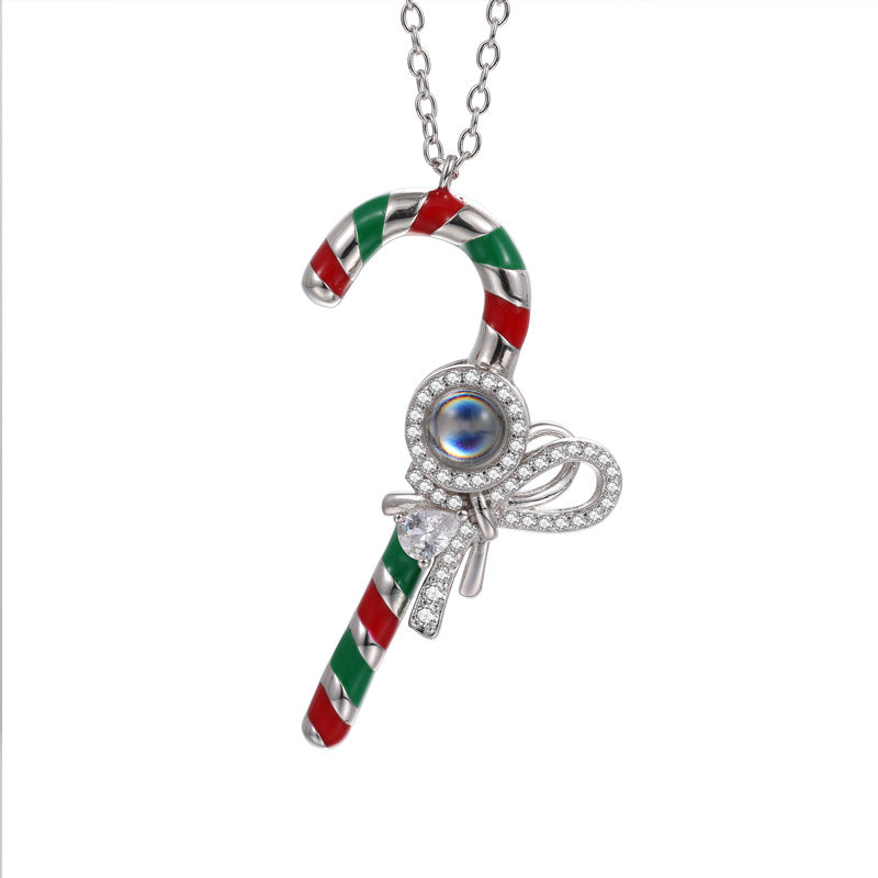 Personalisierte Weihnachtsgeschenk-Halskette mit Zuckerstangen-Anhänger und Foto im Inneren