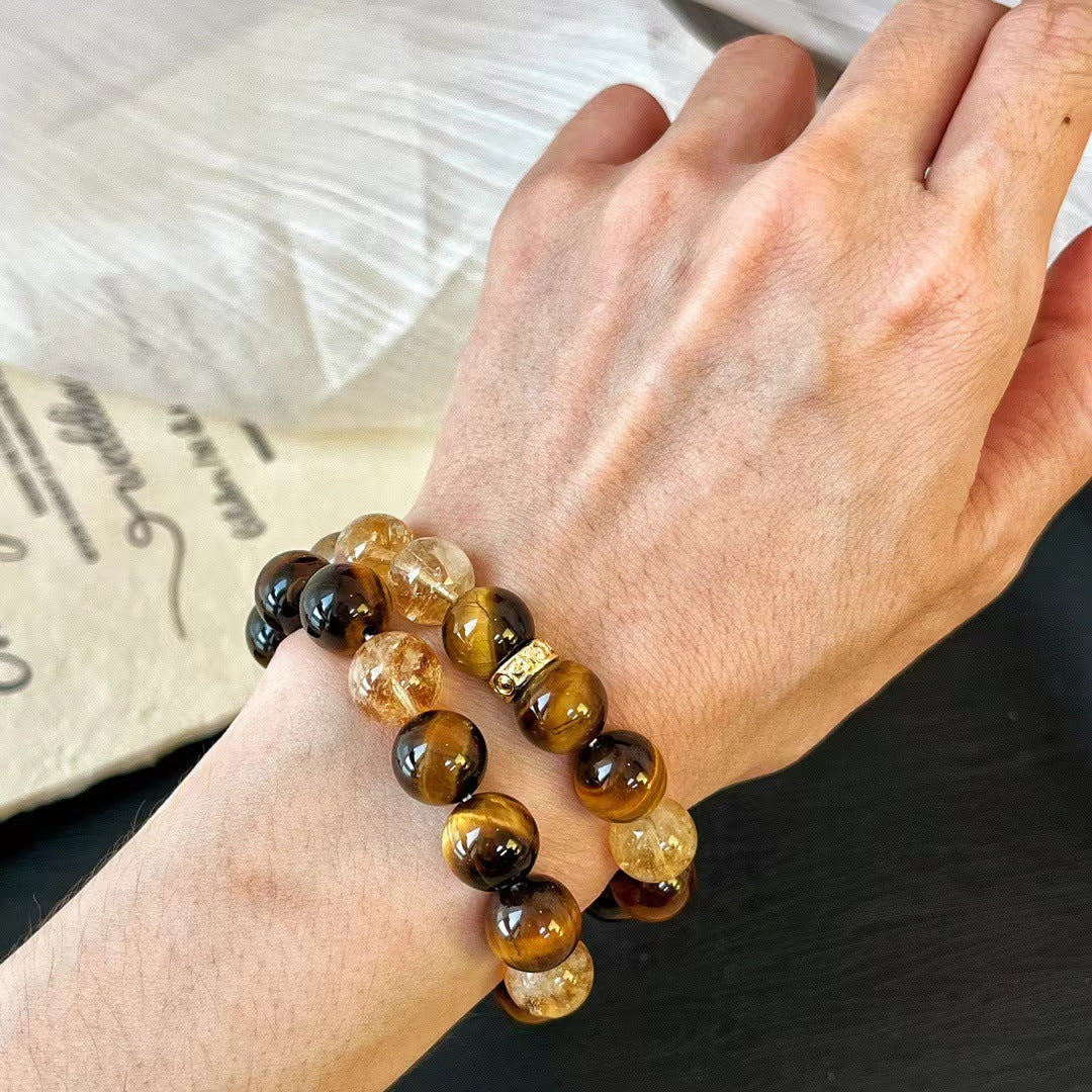 10MM New Maillard Style Natural Citrine Bracelet Natural Tiger's Eye Premium Bracelet